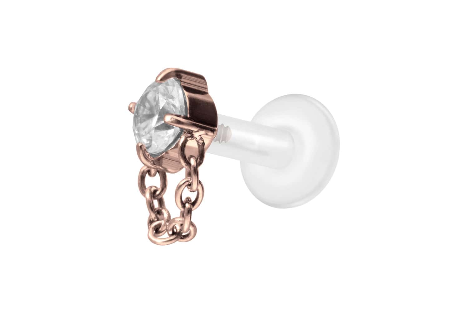 PTFE Labret Piercing mit Innengewinde + Titan-Aufsatz KRISTALL + KETTE
